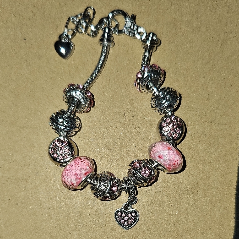 Elegant Pink and Silver Charm Bracelet
